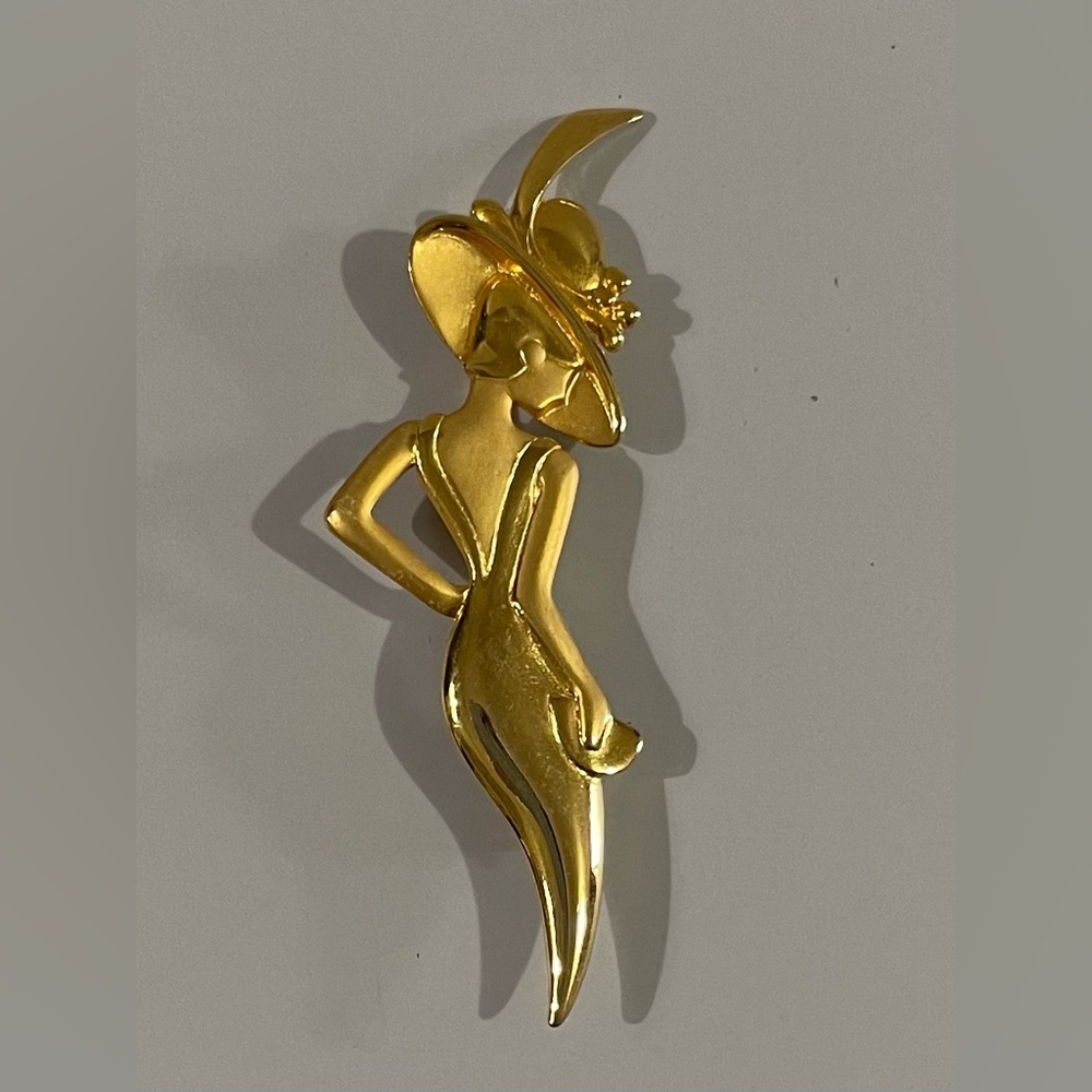 Elegant Gold-Tone Woman Brooch